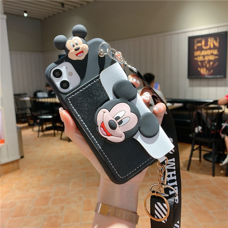 Ốp Điện Thoại Hoạt Hình Mickey Minnie Dễ Thương Có Dây Đeo Cho iphone11 pro12 13pro