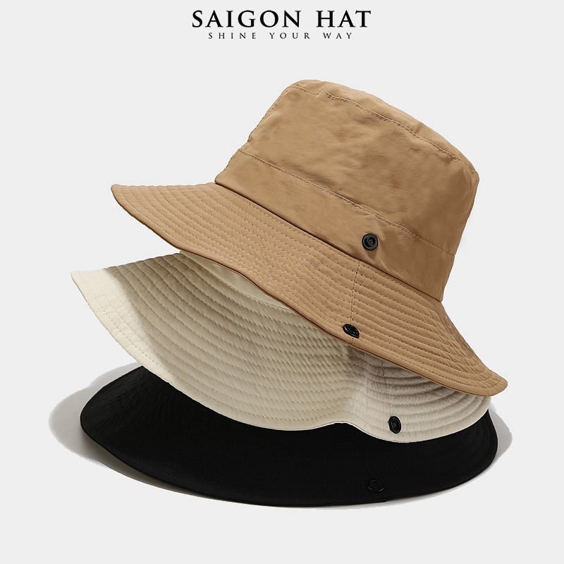 Mũ bucket nam nữ nón tai bèo có dây rút rộng vành che nắng nút bấm trơn phong cách cao bồi năng động