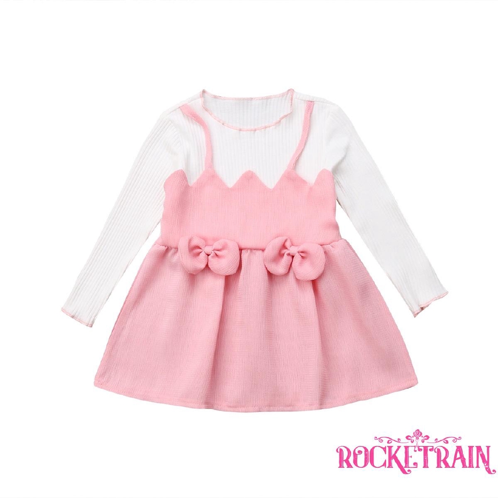 Đầm công chúa thắt nơ màu hồng thời trang cho bé gái