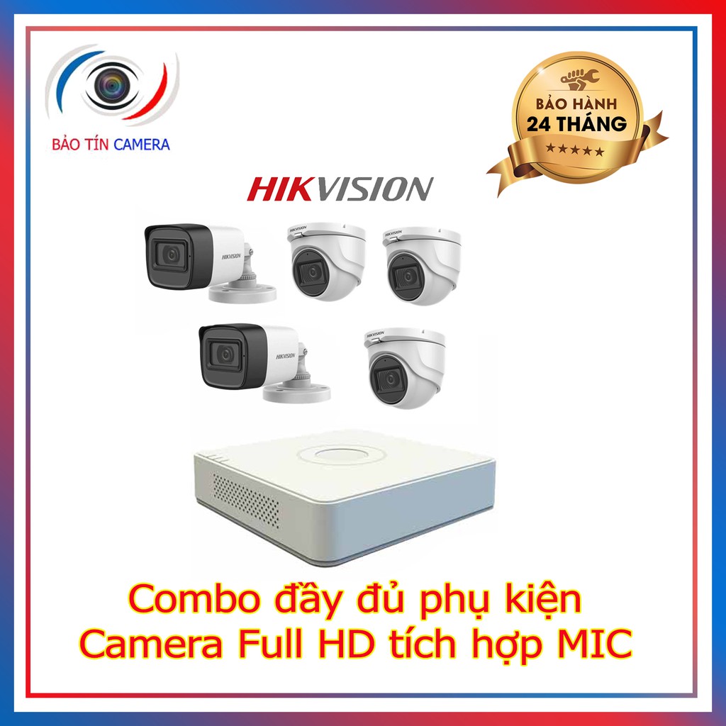 Trọn Bộ 5 Camera Quan Sát Hikvision 2.0 megapixel Full HD 1080P Tích Hợp Mic