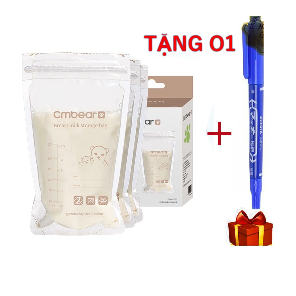 Tặng kèm 1 bút dấu - Túi Trữ Sữa CMBEAR 220ml hộp 30 túi hàng xuất Châu Âu