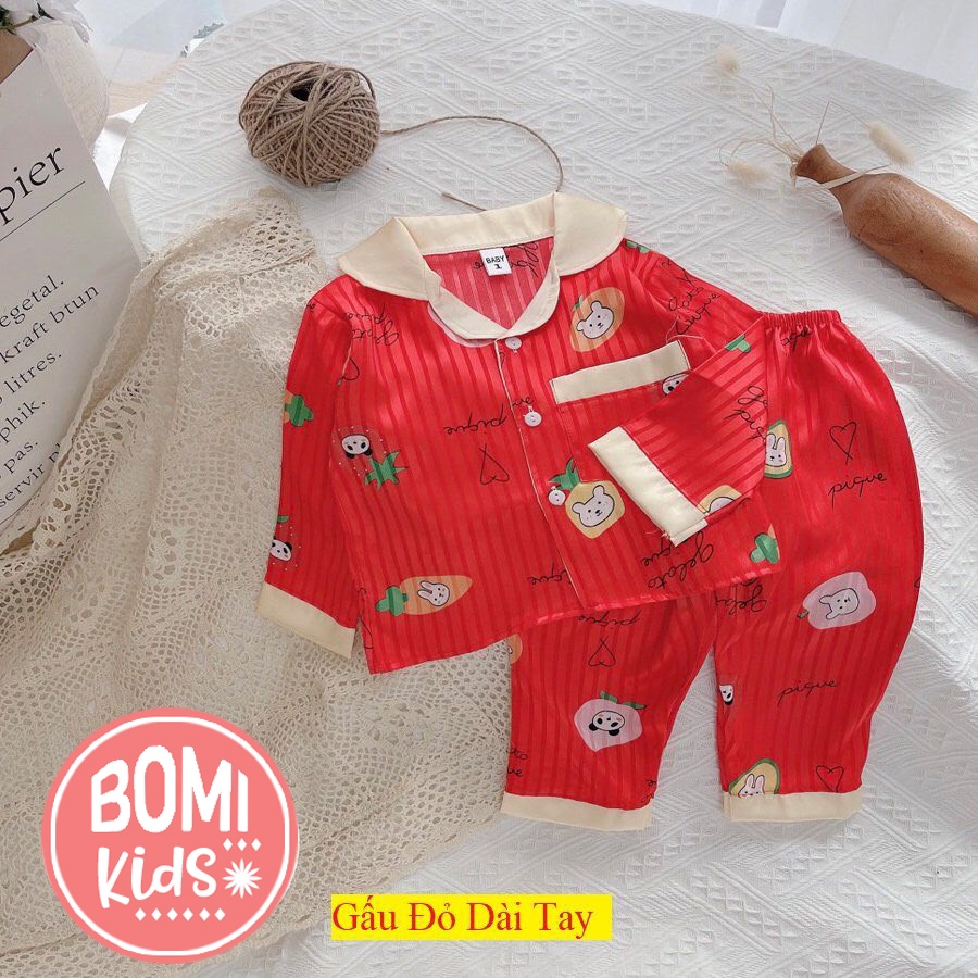 [ 6KG - 19KG ] Đồ Bộ Bé Gái Mặc Nhà Pijama Lụa Cao Cấp Tay Dài Cho Bé - Chất Vải Lụa mềm Mịn Thoáng Mát