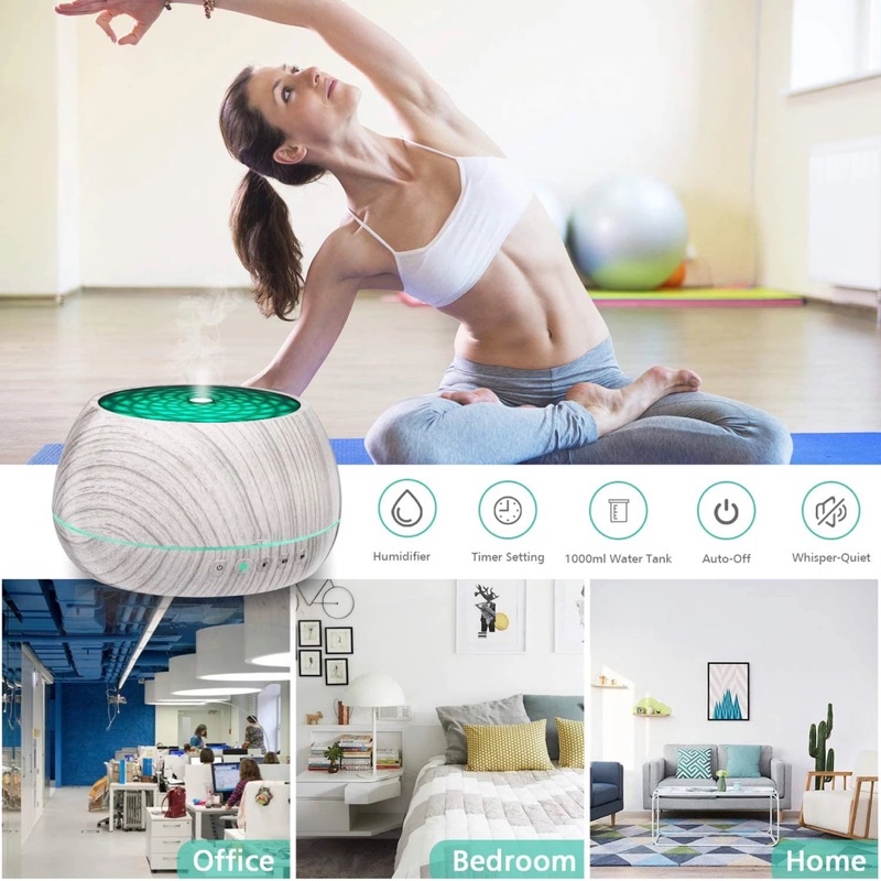 Máy Xông Tinh Dầu Đèn Xông Thùng Gỗ Nghe Nhạc Dung Tích Lớn 1000ml Loa Bluetooth