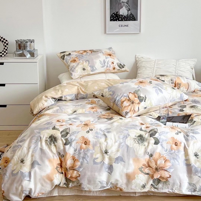 Bộ Chăn Ga Gối ❤️ cotton living 100% đủ size đệm hoa nhí Hàn Quốc miễn phí bo chun nhập khẩu Mượt Decor