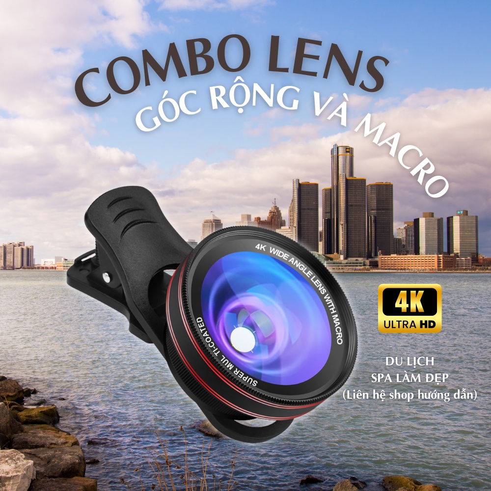 Ống kính điện thoại 2in1 super vip, lens góc rộng 140 độ và macro 15x nét như DSLR 4K HD
