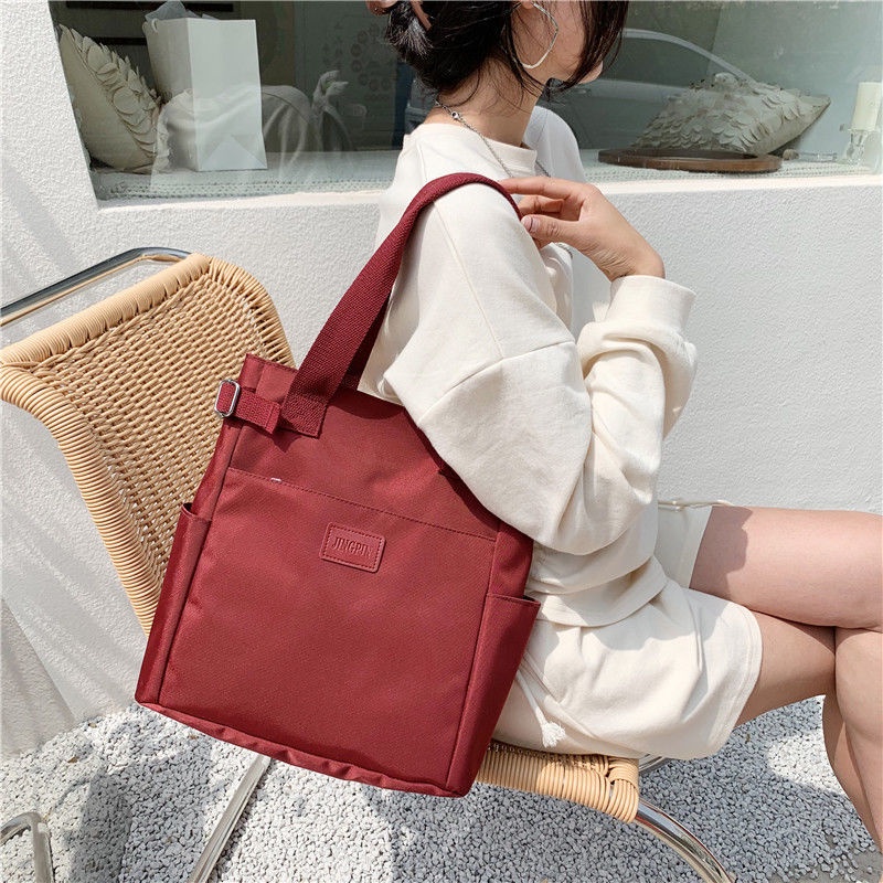 Hàng Có Sẵn Túi Xách Tote Nylon Sức Chứa Lớn Chống Nước Đơn Giản Hàng Có Sẵn Wanita Besar Cantik Murah