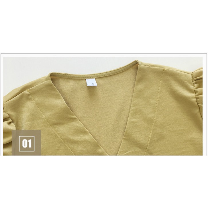 Áo sơ mi nữ đẹp kiểu Hàn Quốc, áo sơ mi nữ công sở cao cấp cổ V tay bồng | BigBuy360 - bigbuy360.vn