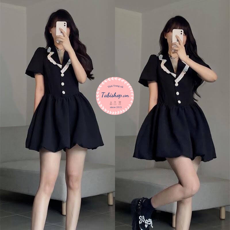Đầm nữ màu đen cổ sơ mi, váy tiểu thư phong cách ulzzang hàn quốc siêu xinh cho nữ đi chơi đi tiệc | BigBuy360 - bigbuy360.vn
