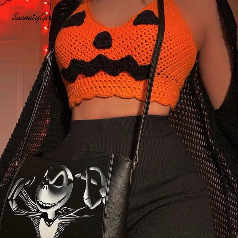 Áo Tank Top Dệt Kim Cổ Tròn Màu Tương Phản Thời Trang Halloween 2022 Cho Nữ