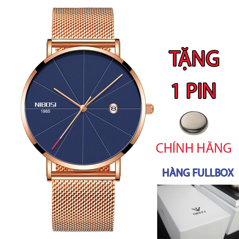 Đồng hồ Nam Nibosi màu Bạc 100% chính hãng, hàng fullbox ,(dây lưới có nhiều màu)