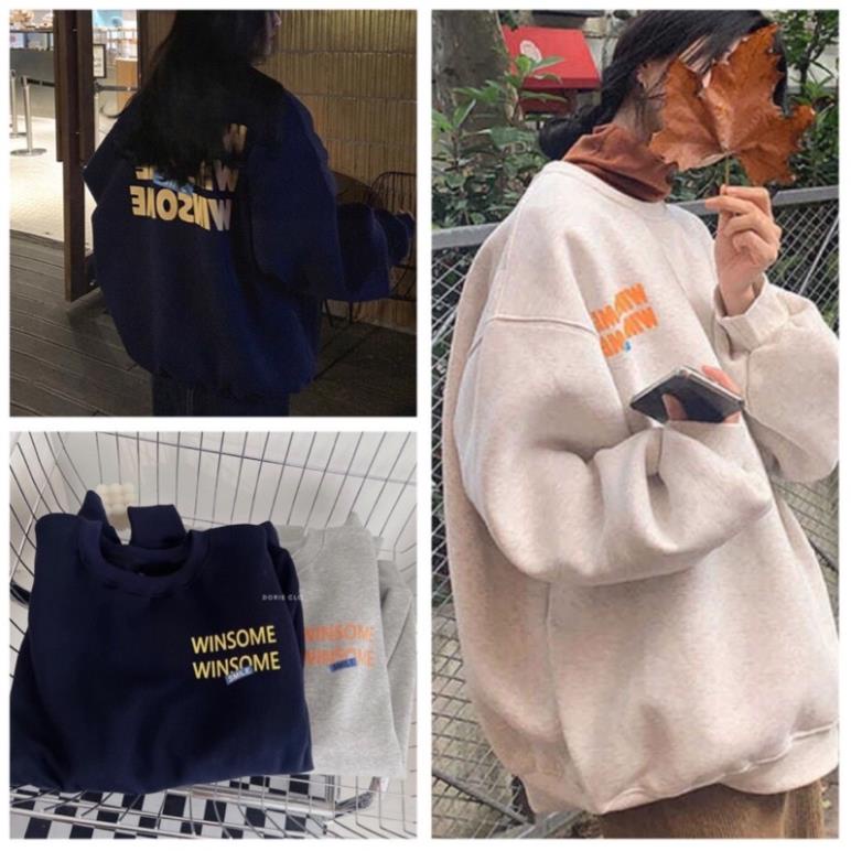 Áo Sweater Form Rộng Vải Nỉ Lót Bông Dầy Dặn In Chữ Winsome(Hàng Sẵn)