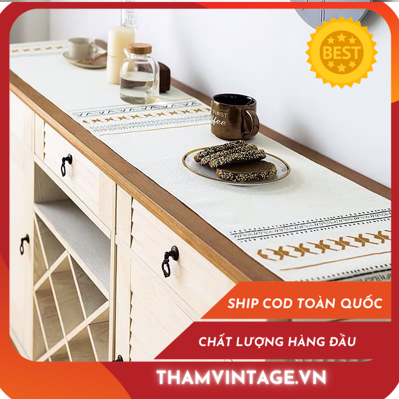 Khăn trải bàn table runner nhũ vàng nâu - Thảm Vintage