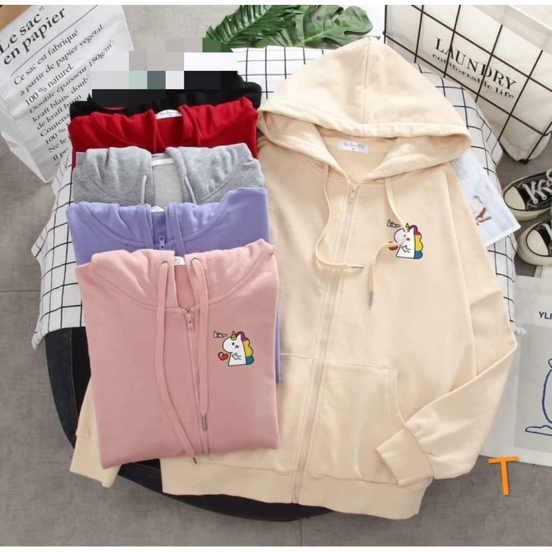 áo khoác nỉ bông khoá kéo lô gô ngựa sừng T