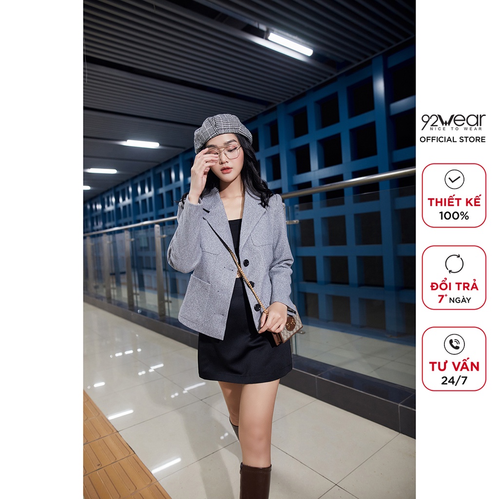Áo khoác dạ nữ 92WEAR mùa đông thiết kế hàn quốc túi ốp KDA1501 | BigBuy360 - bigbuy360.vn