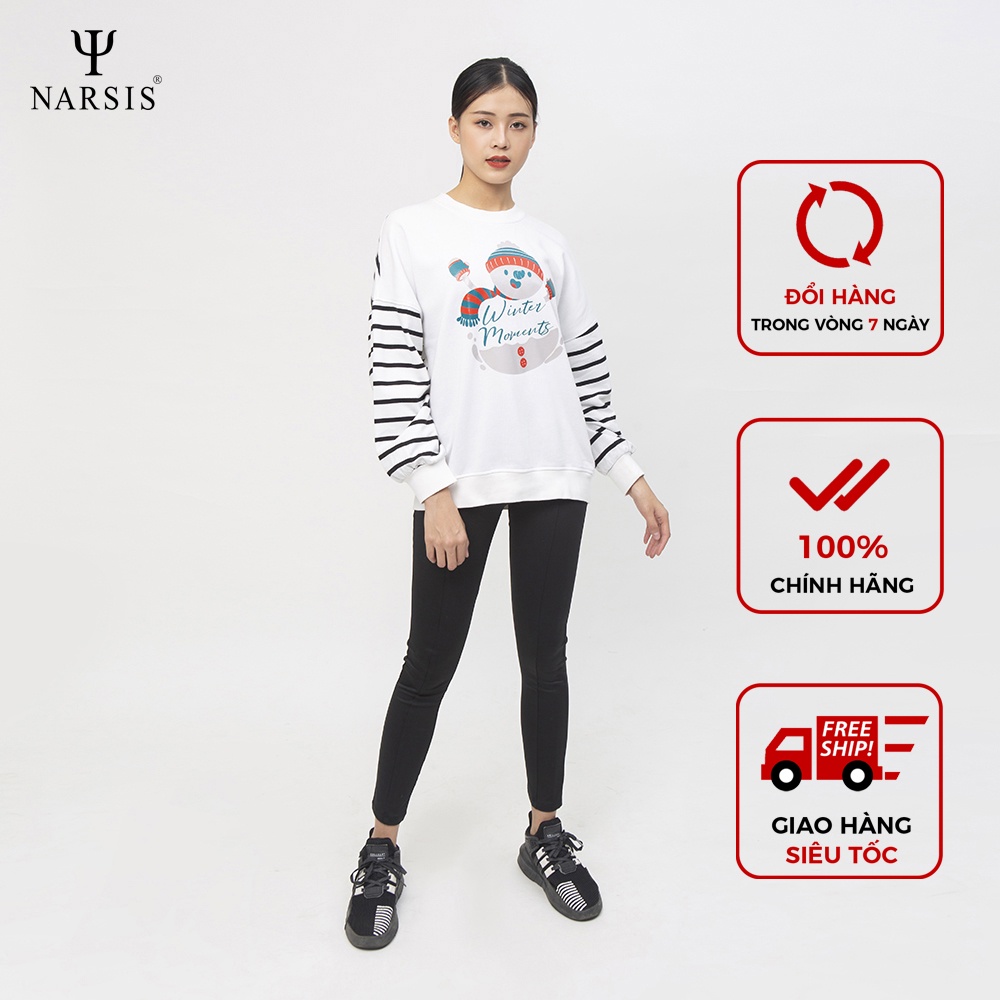 Áo Hoodie nữ Narsis L0071 chất nỉ màu trắng phối đen họa tiết người tuyết