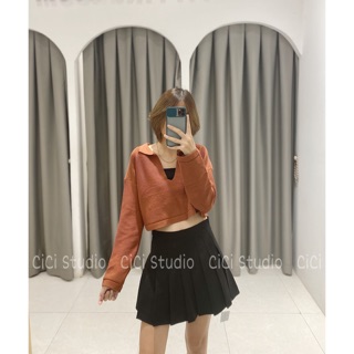 Áo len croptop cổ xẻ V - ảnh thật