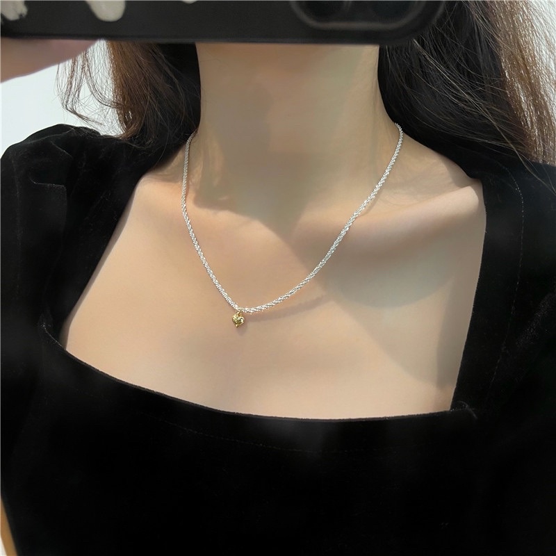 Vòng cổ nữ, dây chuyền cườm xoắn đính đá phối trái tim vàng phong cách sang trọng quý phái