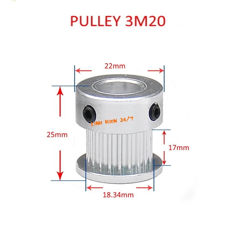 Puly 3M 20 Răng Bản Rộng Đai 16mm Trục 5mm, 8mm, 12mm