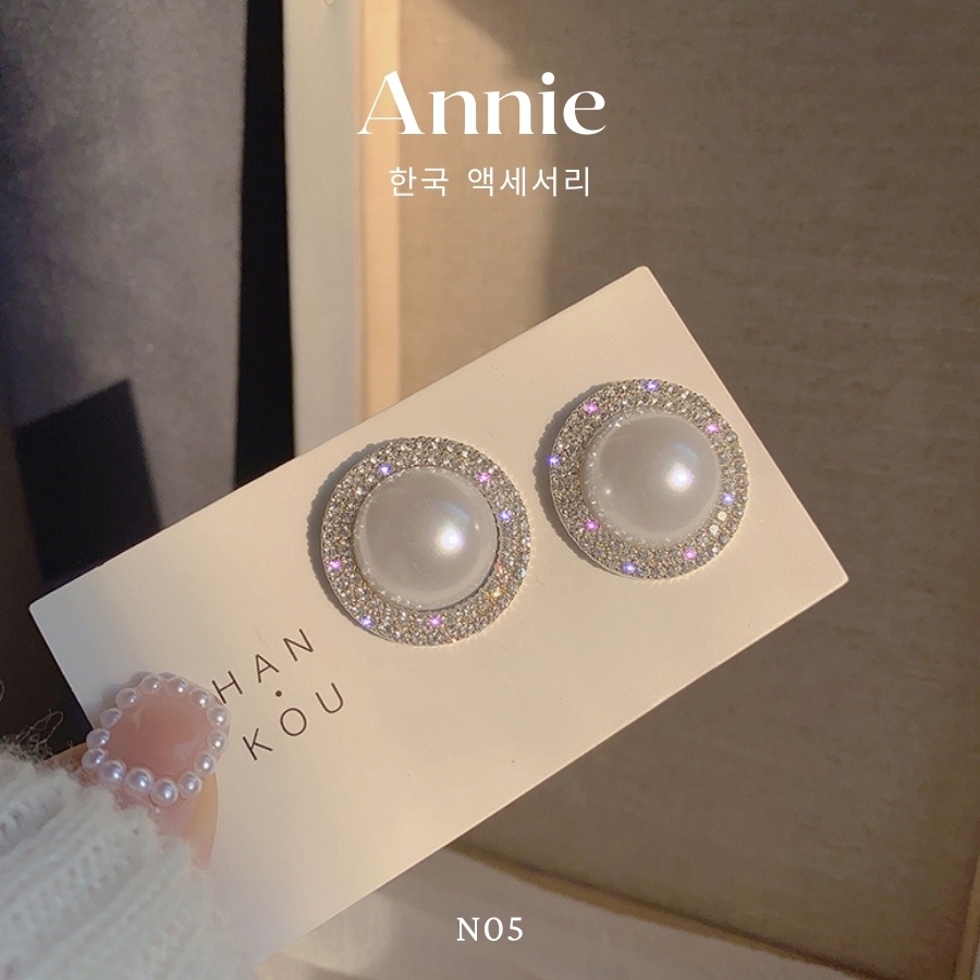 Bông tai ngọc trai nhân tạo đính đá phong cách sang trọng hiện đại ANNIE - N05