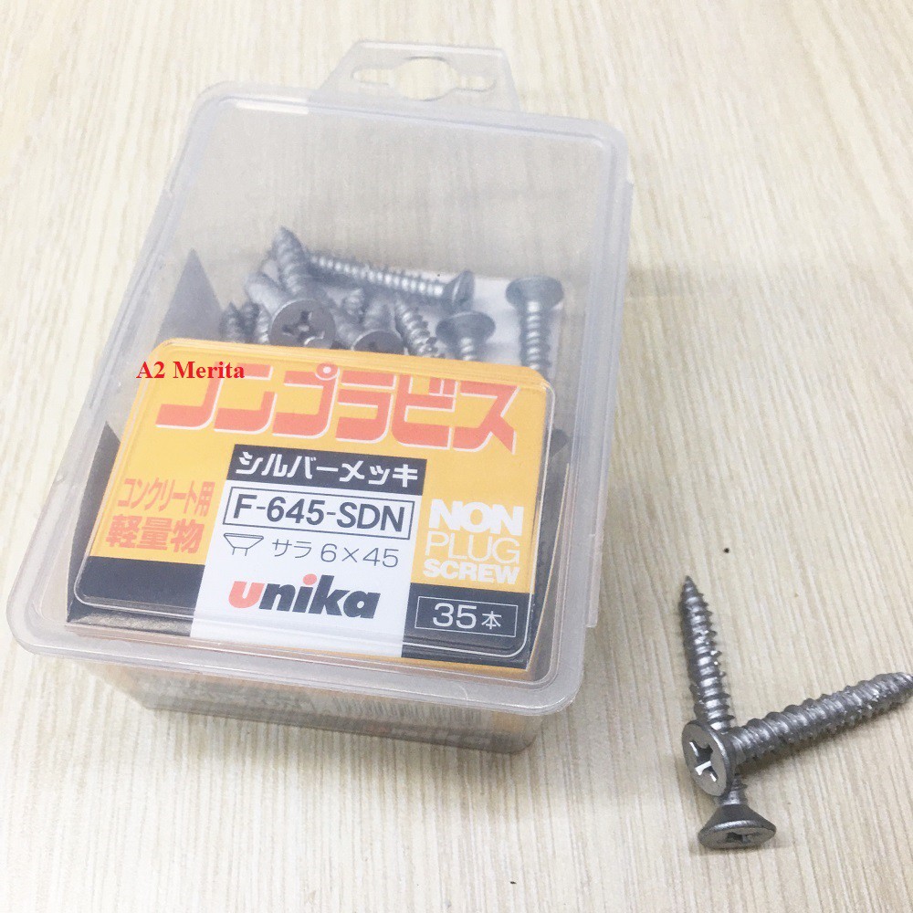 Combo Vít bê tông 6mm đầu bằng F645 & Mũi khoan tường 5.5mm đuôi lục giác Unika (không cần tắc kê nhựa)