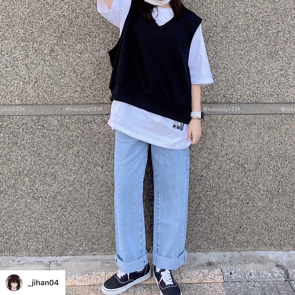 Quần Jean Nữ Ống Suông Cạp Cao Trơn - Nabishop1234 Mã 591 (ẢNH THẬT KÈM VIDEO) | BigBuy360 - bigbuy360.vn