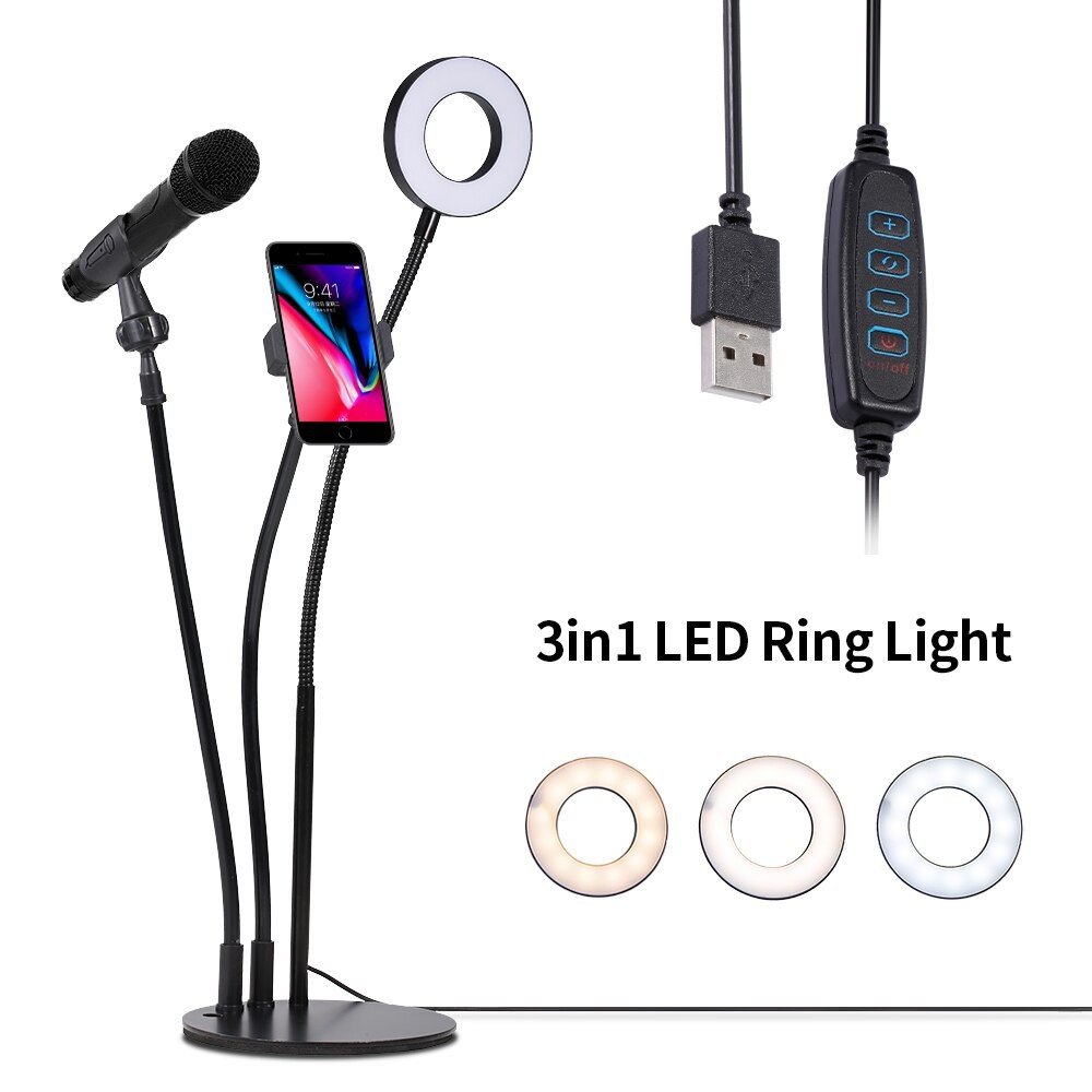 Bộ Đèn Led Livestream 3in1, 4in1, Có Giá Đỡ Micro, Kẹp Điện Thoại Livestream, Bán Hàng Online, Bảo Hành 3 Tháng