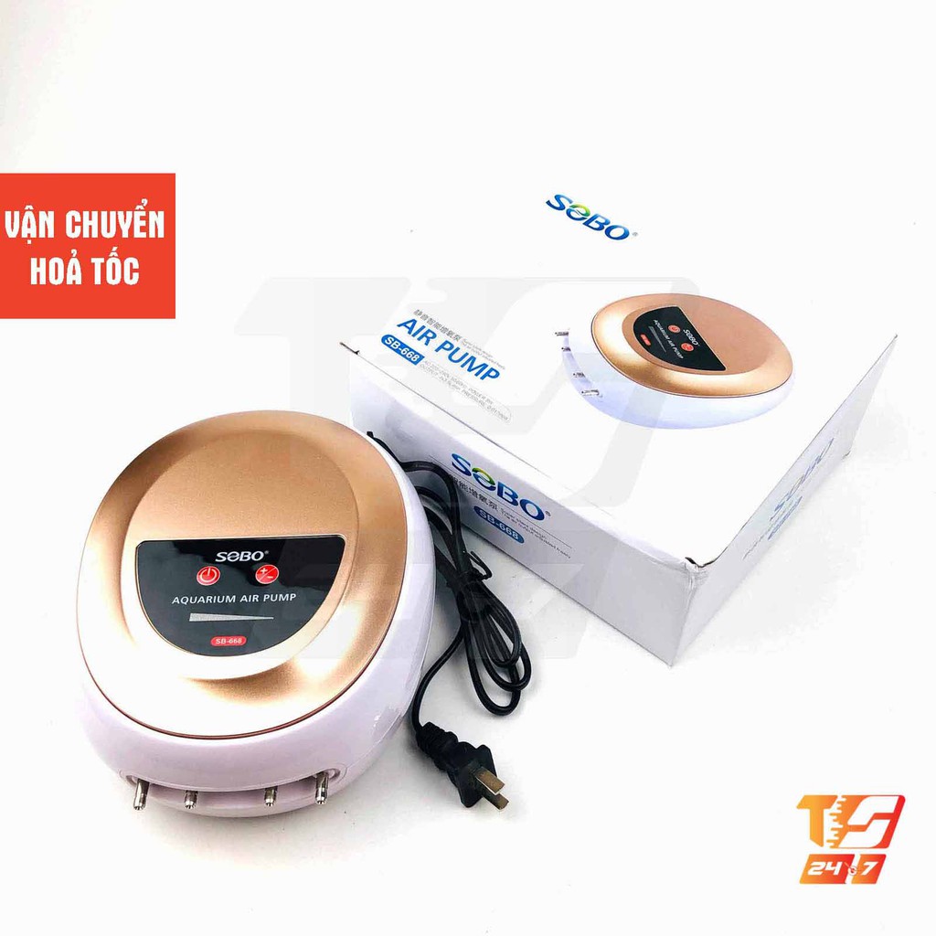 Máy Sủi Khí Oxy 4 Vòi Sobo SB-668 8W, 4m Dây, 4 Đá Sủi - Máy Tạo Khí Oxy Cho Hồ Cá, Bể Thủy Sinh