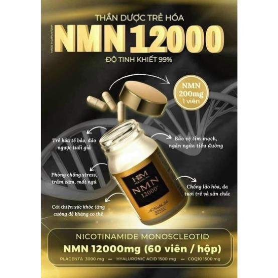 Viên uống trẻ hóa làn da NMN, viên uống làm đẹp da chống lão hóa NMN 12000 lọ 60v hàng Nhật nội địa