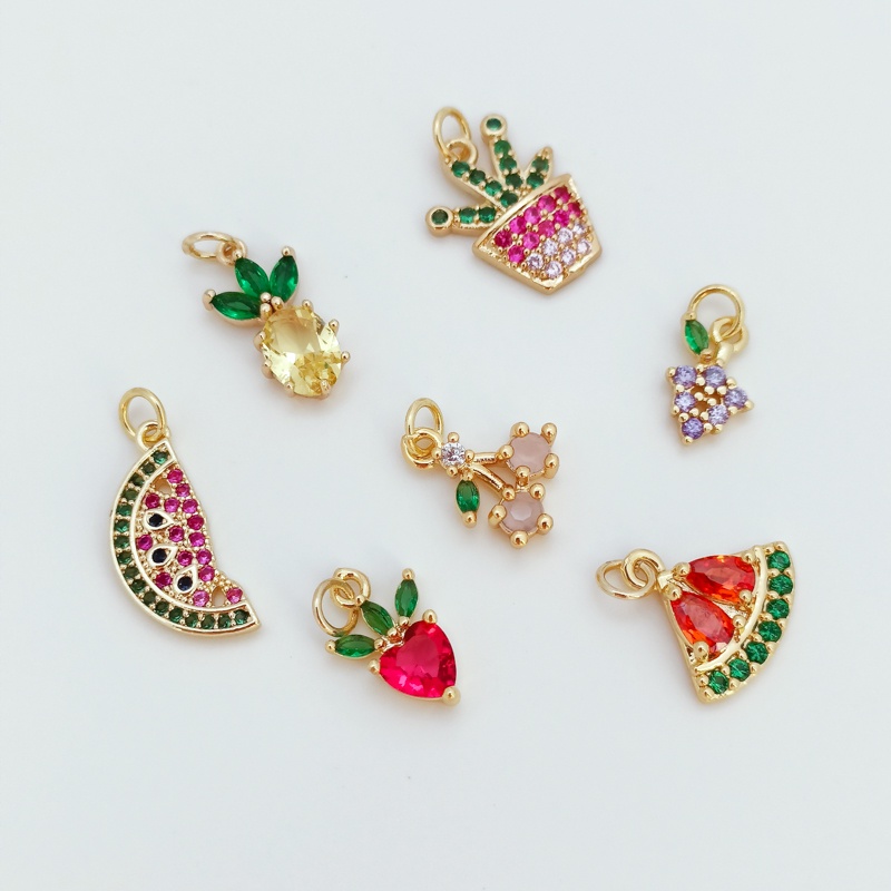 Túi Đồng 14K Zircon Hình Trái Cây Màu Sắc Vàng Kim Dùng Làm Trang Sức Vòng Tay Trang Sức Thủ Công DIY