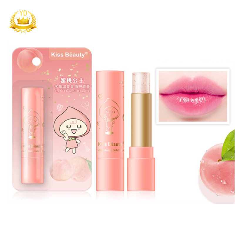 Peach Crystal Gold Foil Lip Balm Temperature Change Lipstick Long Lasting Moisturizing Anti-cracking Lips Care HBFQ
