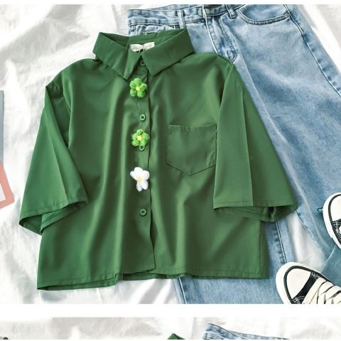 Hong Kong Style Short Sleeve Collar Shirt 2020 Women's Fashion