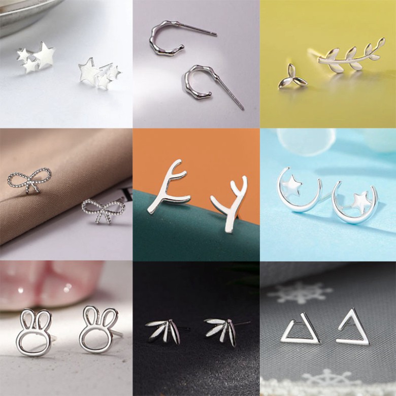 (gg1)  Khuyên tai mạ bạc nhiều mẫu thời trang tùy chọn dành cho phái đẹp