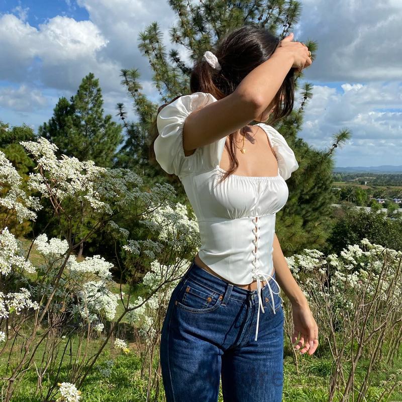 Áo Lửng Tay Phồng Màu Trơn Phong Cách Hàn Quốc Dành Cho Nữ