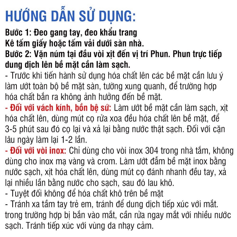 Tẩy cặn canxi nhà tắm Juli Plus, Tẩy rửa nhà vệ sinh vách kính chậu vòi INOX bếp ga. Chai 500ML