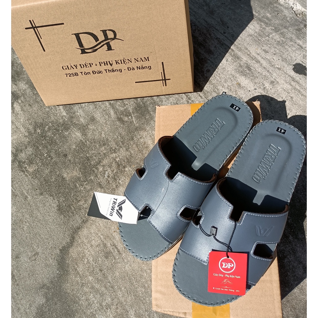Dép Da Nam Cao Cấp Quai Ngang Chữ H Màu Đen Sang Trọng Quý Phái