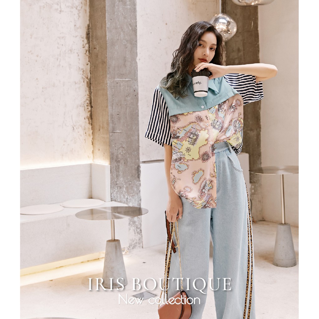 「Hàng sẵn」 Iris Boutique IS062 Travel world -Áo sơ mi