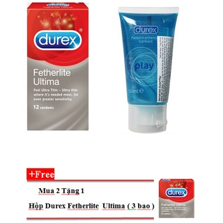 Combo mua 1 bcs durex ultima 12 chiếc 1 gel durex play 50ml tặng 1 hộp bcs durex ultima 3 chiếc