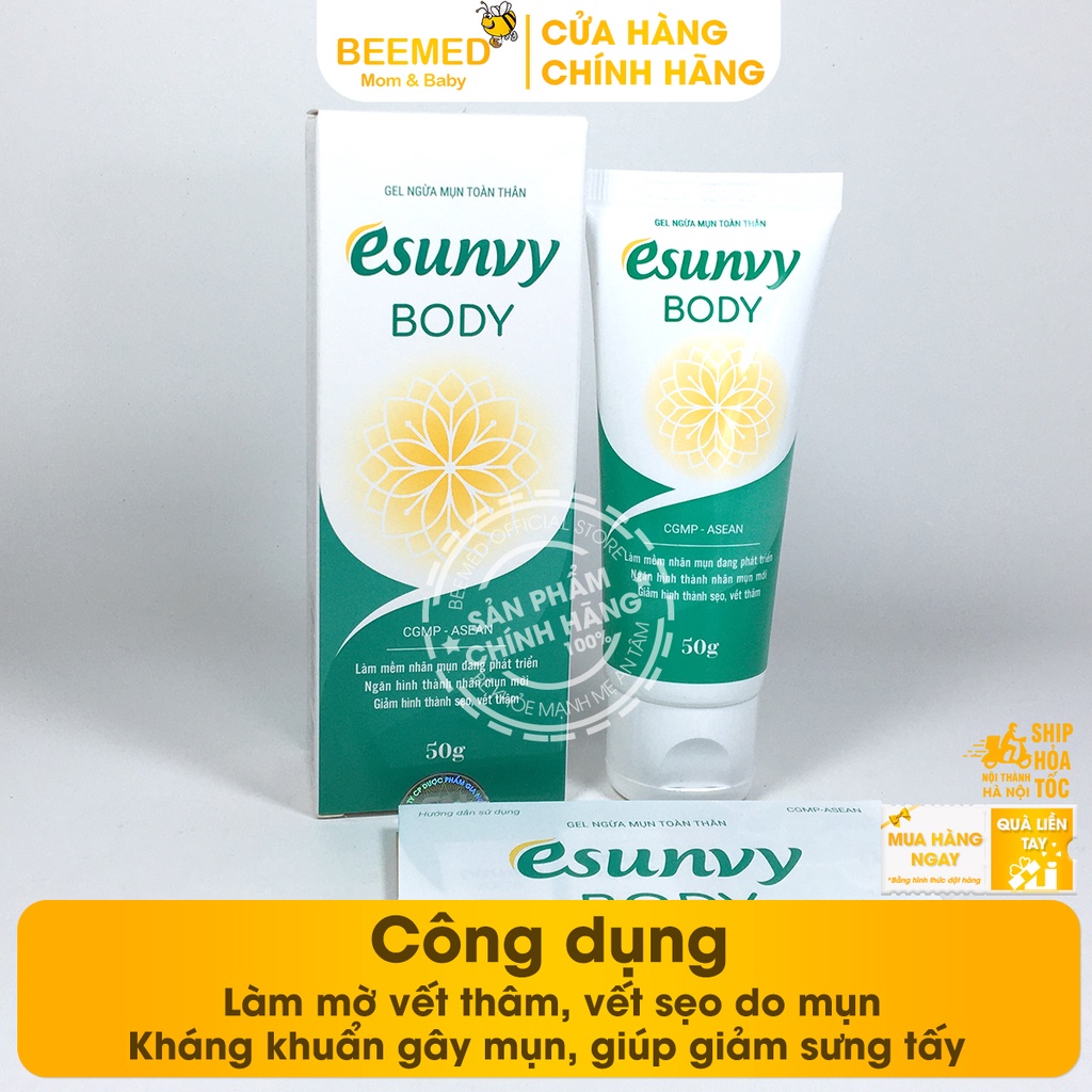 Kem ngừa mụn lưng và toàn thân Esunvy Body từ thảo dược - tuýp 50g, mờ sẹo, mụn đầu đen, mụn bọc