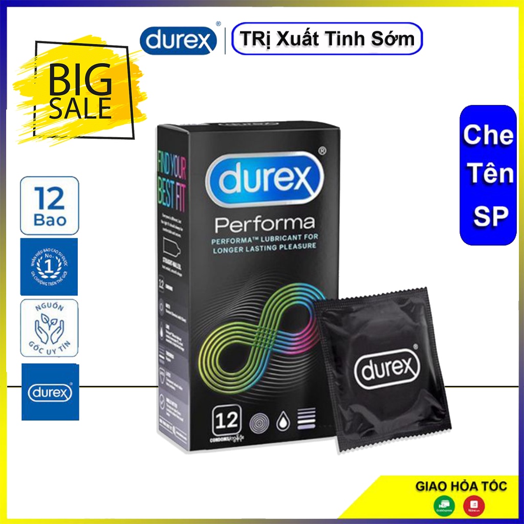 Bao cao su Durex Perfoma 12 bao kéo dài thời gian | Bao cao su siêu mỏng nhiều gel.