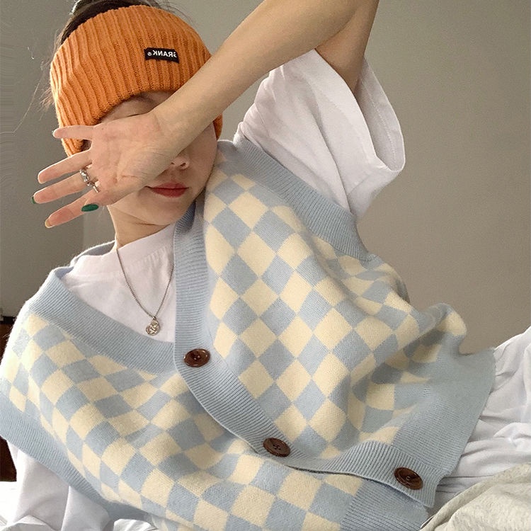 Áo khoác cardigan dệt kim họa tiết bàn cờ mới năm 2021