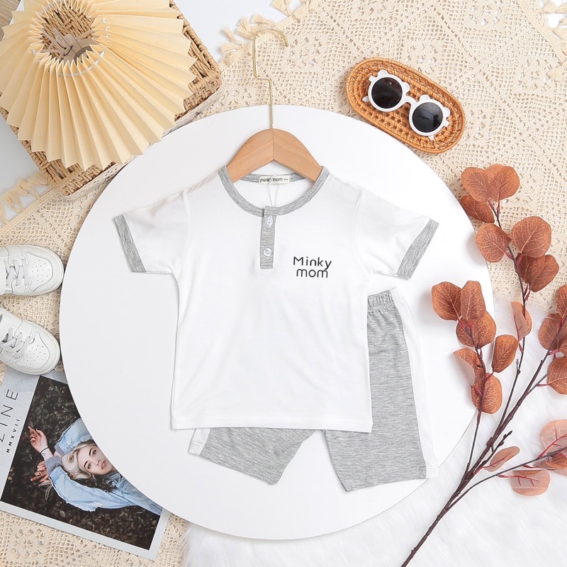 Bộ quần áo cổ trụ phối màu Minky Mom (chất thun lạnh) siêu mát cho bé