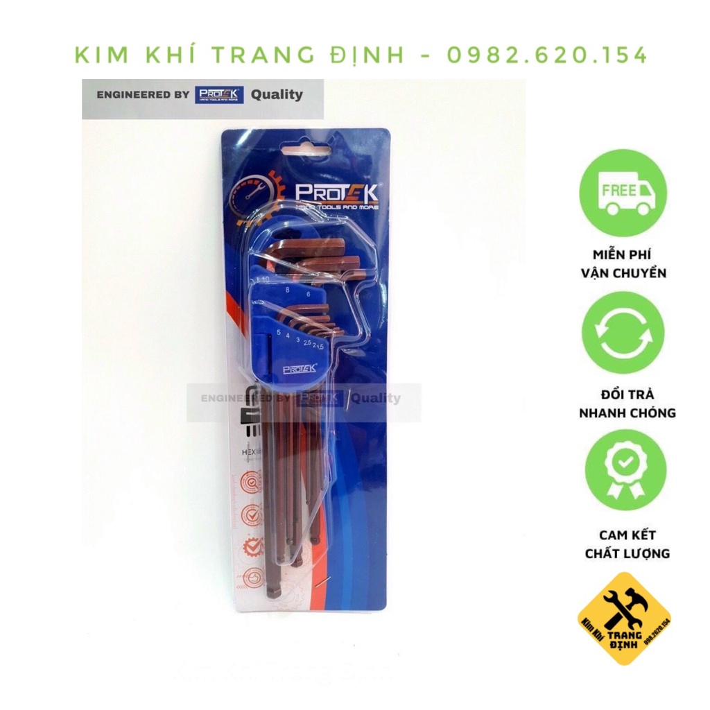 Bộ Lục Giác Thép Nâu Đầu Bi  Protek 9 Cây Chữ L 1.5-10mm