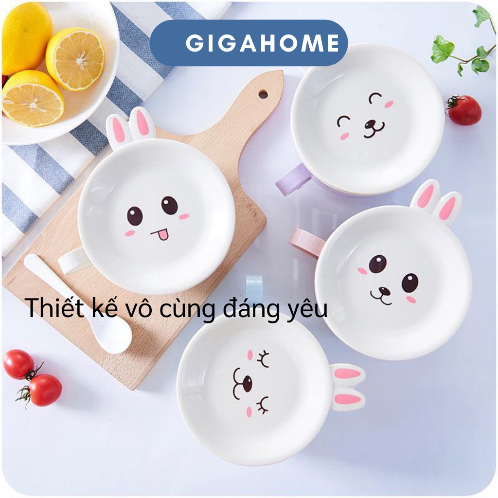 Tô Ăn Mì Tặng Kèm Muỗng GIGAHOME Giữ Nhiệt Có Nắp Và Quai Cầm Chống Nóng Hình Thỏ 6865