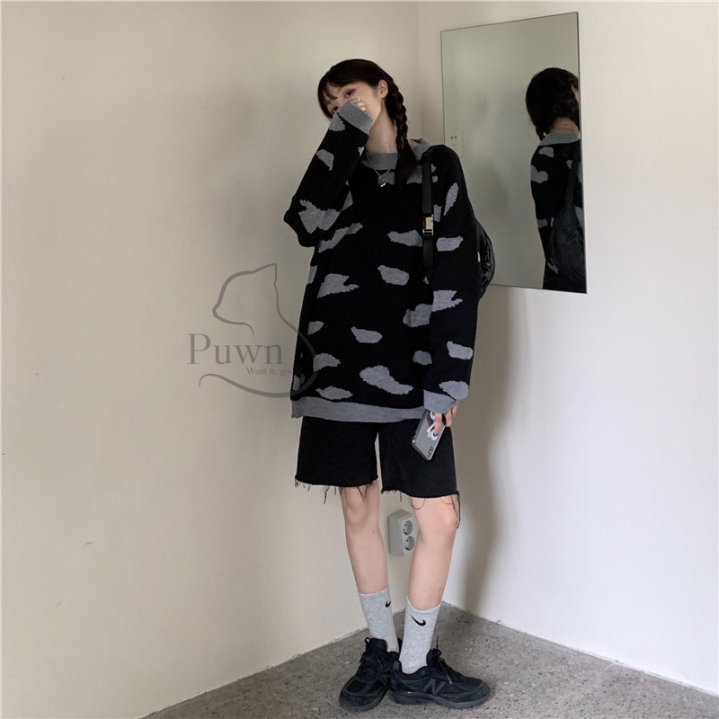 Áo len Sweater Xanh bầu trời mây trắng Puwn Shop