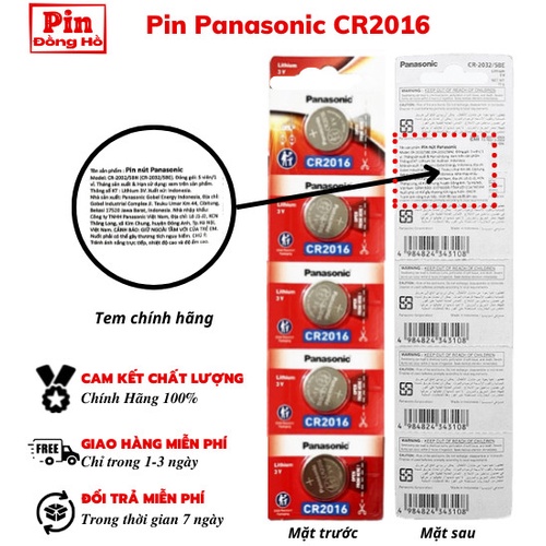 Pin 2016 Panasonic CR2016 1 vỉ 5 viên. Dùng cho cmos, thiết bị điện tử, pin đồng hồ,....
