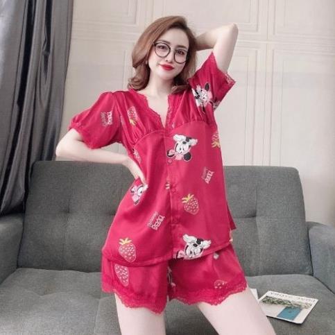 Đồ Bộ Nữ, Đồ Ngủ Mặc Nhà Nữ Áo Tay Ngắn Quần Cộc Phối Ren Trang Trí Chất Lụa Satin Mềm Mịn, Lạ Mắt Sang Chảnh. | BigBuy360 - bigbuy360.vn