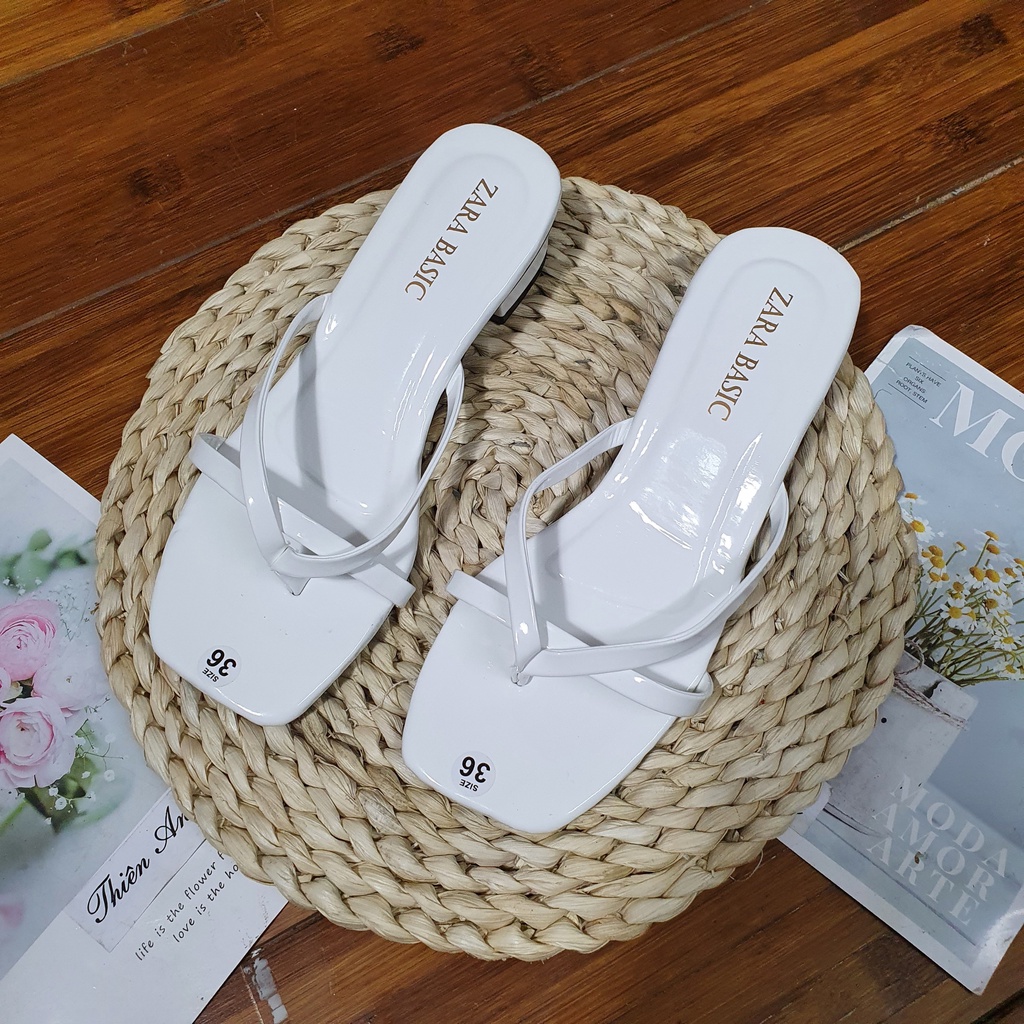 Dép cao gót xỏ ngón nữ gót nhọn 7 phân mũi vuông Thiên An TA01