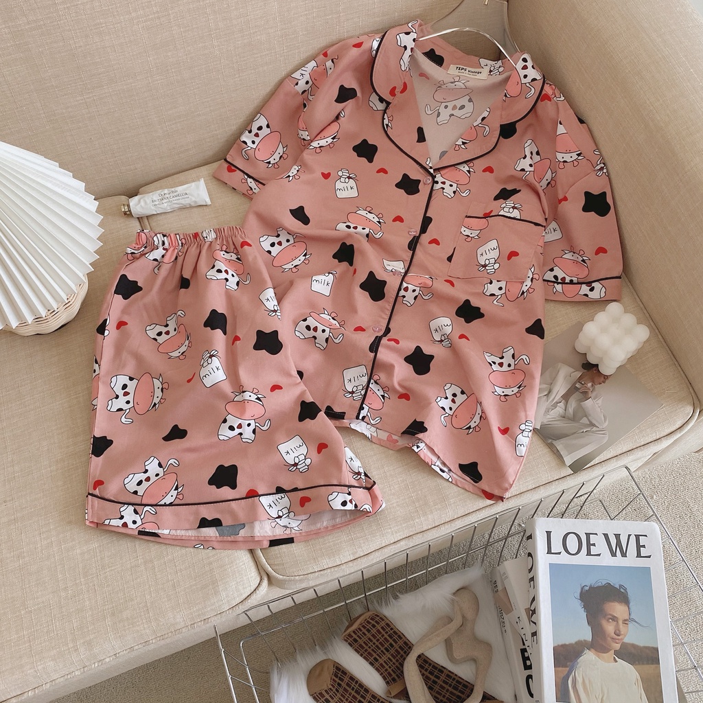 Bộ pijama nữ Fmstyle Saigon cộc tay chất liệu vải kate Thái 21DB06EP0901-21DB08EP1201 - 21DB12EP0401