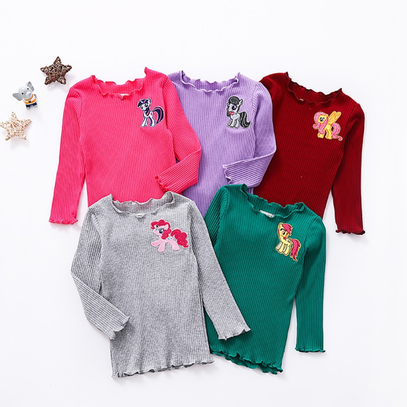 Áo thun tay dài in hình hoạt hình phong cách Hàn Quốc cho bé gái