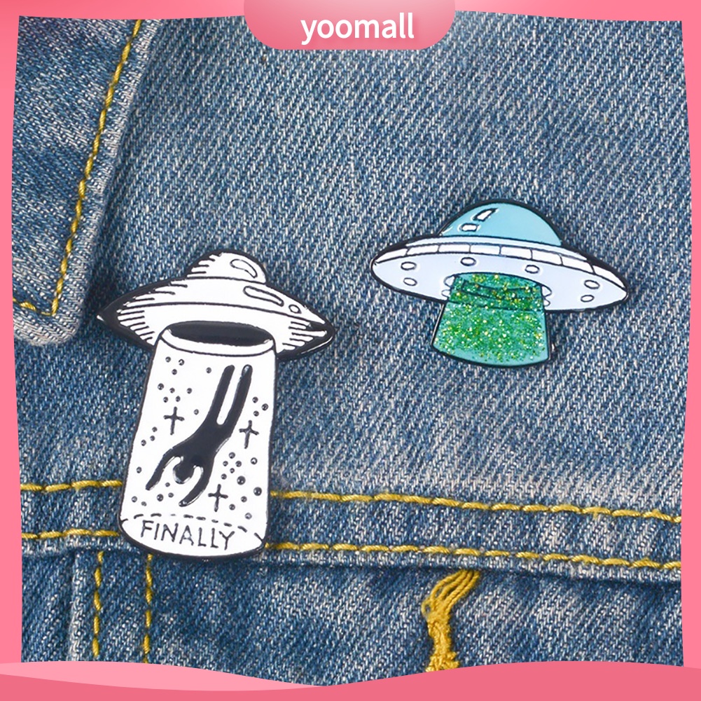 Ghim cài áo hình UFO và chữ Finally bằng hợp kim trang trí quần áo độc đáo